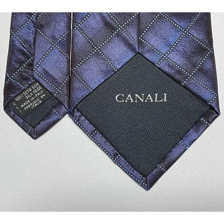 ▲訳あり商品▲ CANALI ダイヤカット柄シルクネクタイ ネイビー イタリア製