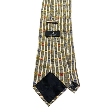 MADE IN ITALY製 AIGNER 総柄シルクネクタイ ベージュ