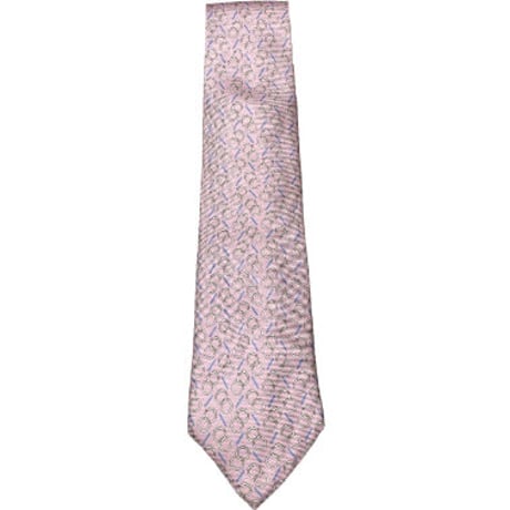 MADE IN ITALY製 TRUSSARDI 総柄プリントシルクネクタイ ピンク
