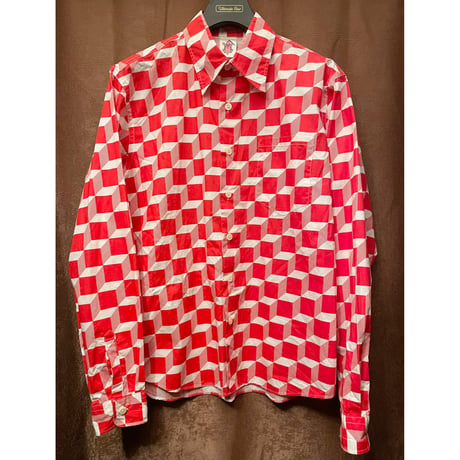 MADE IN JAPAN製 PHENOMENON 2008年モデル 長袖ブロックチェックシャツ ホワイト×レッド Lサイズ