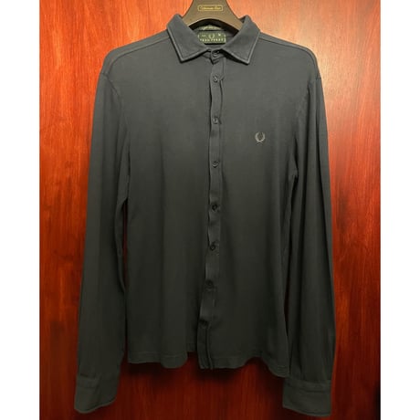 希少 MADE IN ITALY製 FRED PERRY 長袖鹿の子ニットシャツ ネイビー Mサイズ