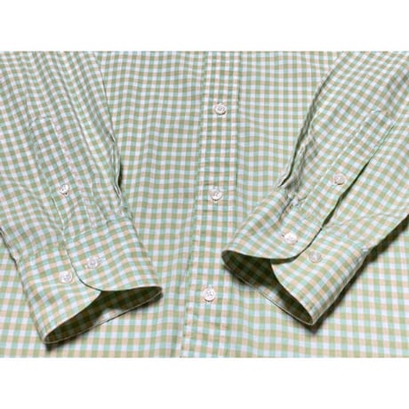 GREEN LABEL RELAXING SOMELOS生地 長袖チェックシャツ ライトグリーン×イエロー Lサイズ