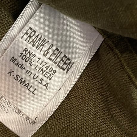 【サザビーリーグ取り扱い】MADE IN USA製 Frank & Eileen 長袖リネンシャツ カーキ XSサイズ