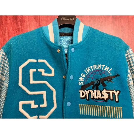 激レア 名作 MADE IN JAPAN製 SWAGGER 2007年モデル 「DYNA$TY」 バレット刺繍スタジアムジャケット ライトブルー Mサイズ