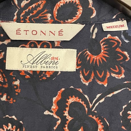 ETONNE Albini生地 ボタニカル柄 アロハシャツ ネイビー Mサイズ