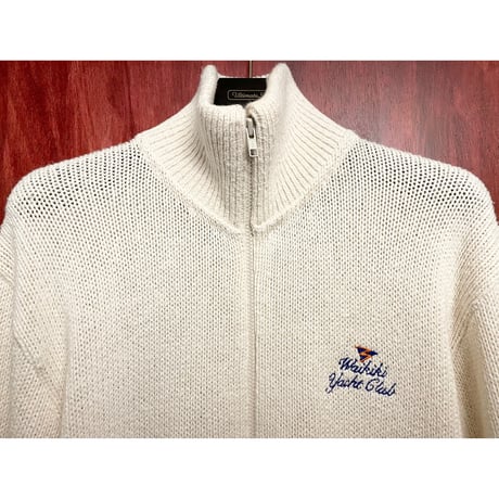 MADE IN USA製 90s ALPS Waikiki Yacht Club フルジップカーディガン ホワイト Mサイズ