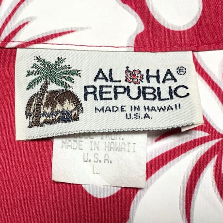 Made in Hawaii製 ALOHA REPUBLIC 花柄アロハシャツ レッド Lサイズ