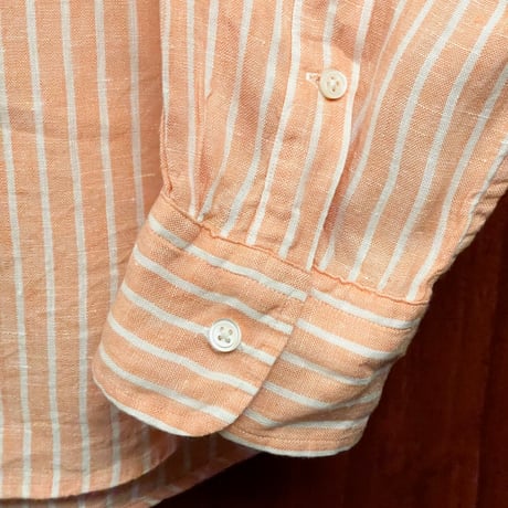 POLO RALPH LAUREN RELAXED FIT ストライプ柄 長袖リネンシャツ オレンジ Lサイズ