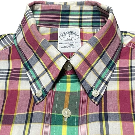 BROOKS BROTHERS 346 SLIM FIT ボタンダウン半袖チェックシャツ マルチカラー Ｓサイズ