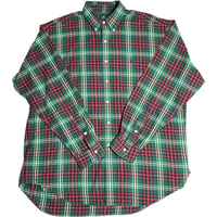 ▲訳あり商品▲ 80～90s 北マリアナ諸島製 Ralph Lauren 長袖ボタンダウンチェックシャツ グリーン×レッド Lサイズ