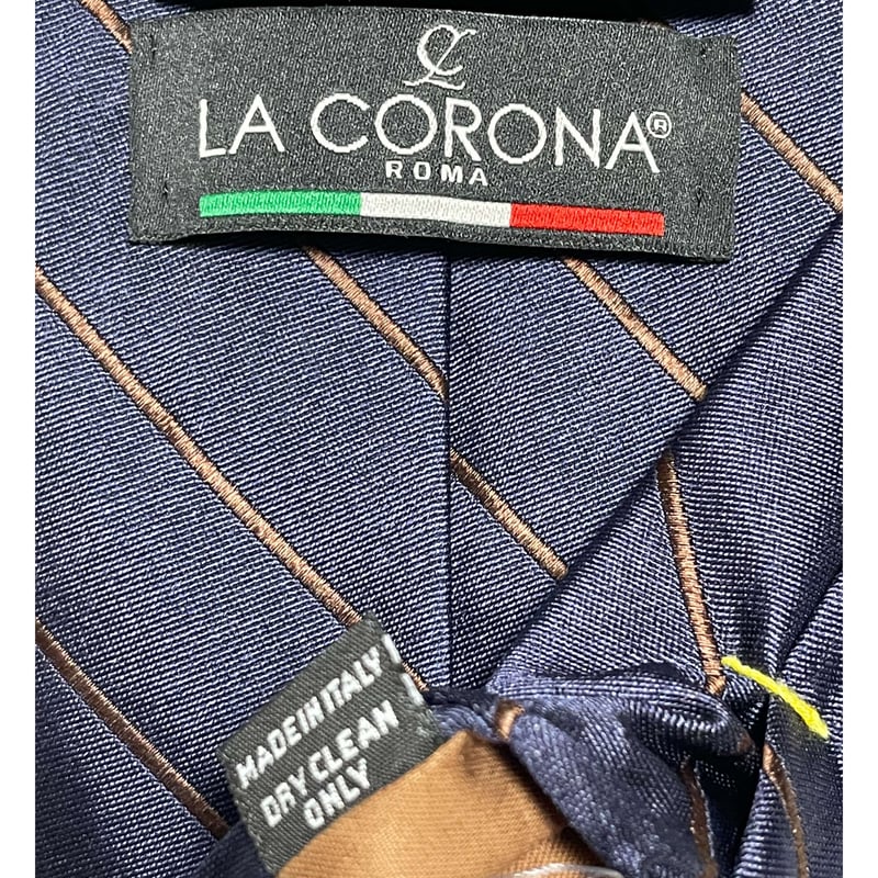 MADE IN ITALY製 LA CORONA レジメンタルストライプ柄シルクネクタイ