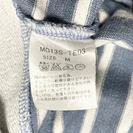 MADE IN JAPAN製 MISTERGENTLEMAN ボーダー柄半袖ドッキングカットソー サックスブルー×ホワイト Mサイズ