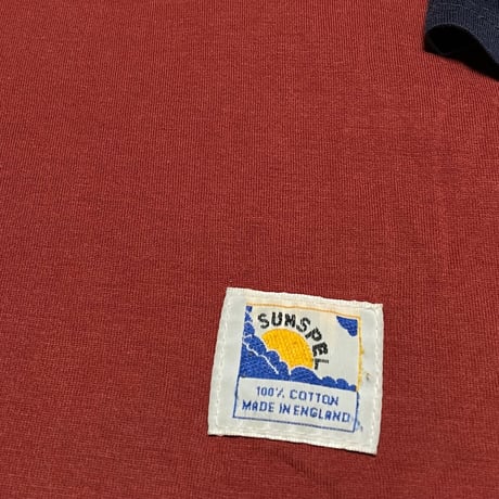 ▲訳あり商品▲ MADE IN ENGLAND製 SUNSPEL 七分袖ラグランTシャツ エンジ×ネイビー Sサイズ