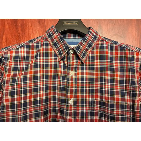 MADE IN JAPAN製 MISTERGENTLEMAN チェック柄×ダンガリー ドッキング長袖ボタンダウンシャツ マルチカラー×ライトインディゴ Sサイズ