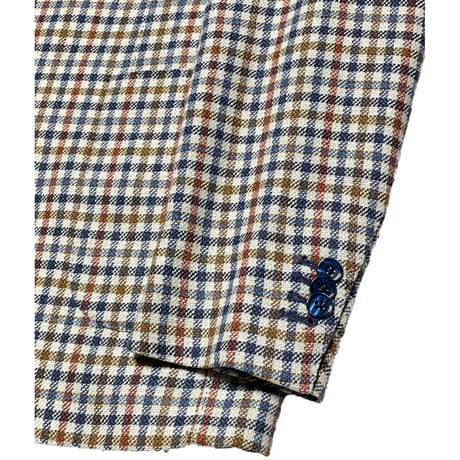 【BARNEYS NEWYORK 取り扱い】 MADE IN ITALY製 PARTHENOPE NAPOLI ウールシルクリネン混紡 チェック柄テーラードジャケット マルチカラー 48サイズ