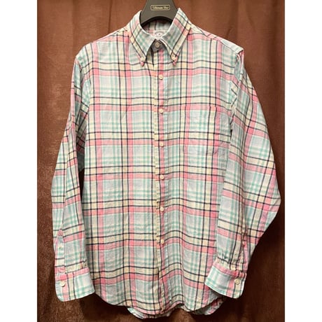BROOKS BROTHERS irish linen 長袖チェック柄ボダンダウンシャツ マルチカラー Mサイズ