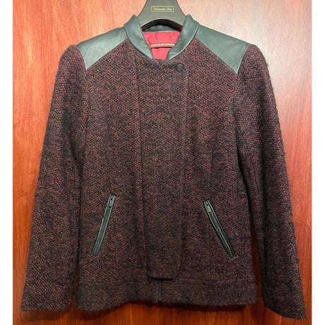 MADE IN ROMANIA製 COMPTOIR DES COTONNIERS ラムレザー切り替えライダースジャケット レッド×ブラック 34サイズ
