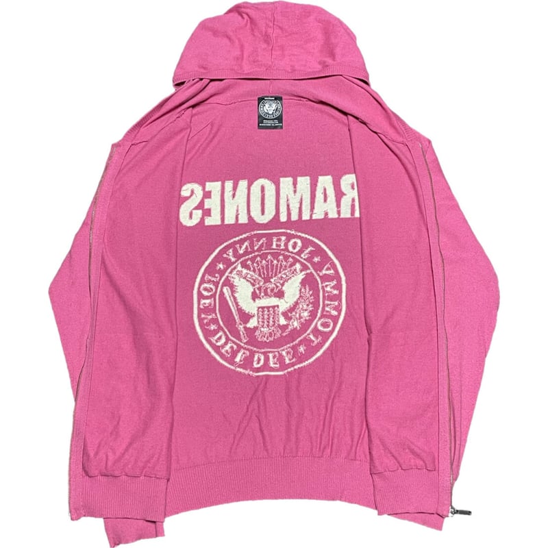 HYSTERIC GLAMOUR × RAMONES フルジップニットパーカー ピンク Mサイ...