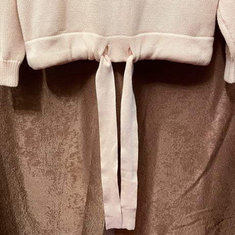 EMPORIO ARMANI リボン付きクルーネックコットンセーター グレー×ピンク 40サイズ