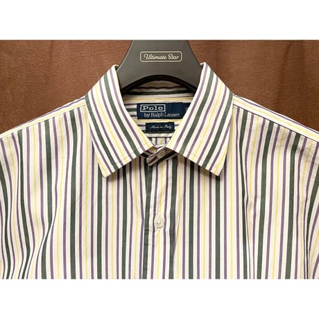 ▲訳あり商品▲ MADE IN ITALY製 Polo by Ralph Lauren 長袖ストライプシャツ ホワイト×マルチカラー 16-1/2サイズ