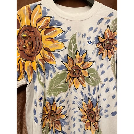 MADE IN USA製 INDIA INK paintworks ひまわりハンドメイドペイントTシャツ ホワイト ONEサイズ