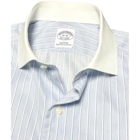 MADE IN USA製 BROOKS BROTHERS クレリックダブルカフス長袖ストライプシャツ サックス 15-32サイズ イタリア製生地使用