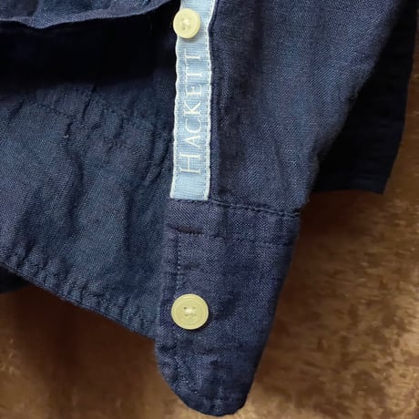 HACKETT LONDON J-Fit 長袖バンドカラーリネンシャツ ネイビー Mサイズ