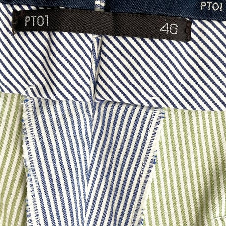 MADE IN ROMANIA製 PT01 Sailor ヒッコリーストライプ柄コットンスラックス ブルー×ホワイト 46サイズ
