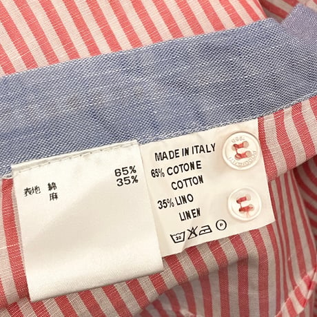 ▲訳あり商品▲ 【BARNEYS NEWYORK 取り扱い】 MADE IN ITALY製 POGGIANTI 1958 長袖ボーダー柄コットンリネンシャツ レッド×ホワイト Mサイズ