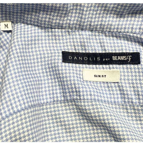 MADE IN ITALY製 DANOLIS per BEAMS F 長袖ギンガムチェックシャツ サックス Mサイズ