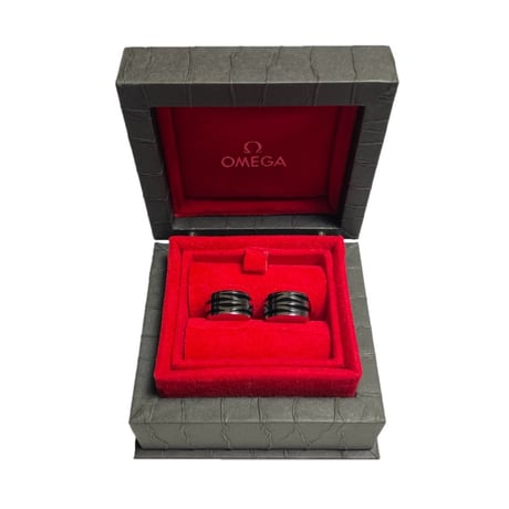 専用BOX付き OMEGA カフリンクス ブラック×シルバー