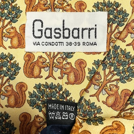 MADE IN ITALY製 Gasbarri リス柄シルクネクタイ キャメル