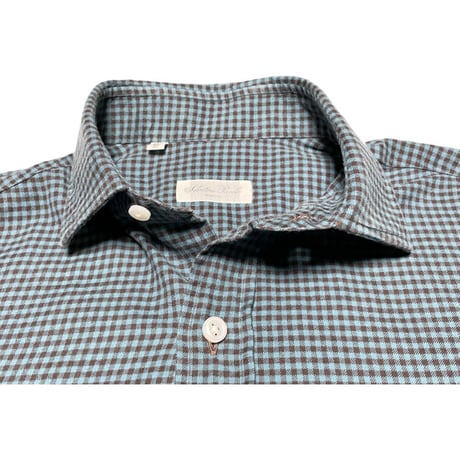 MADE IN ITALY製 Salvatore Piccolo 長袖ギンガムチェックシャツ グリーン×ブラウン 37-14 1/2サイズ