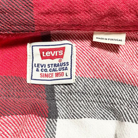 MADE IN PORTUGAL製 Levi's 長袖ブロックチェックネルシャツ レッド Lサイズ