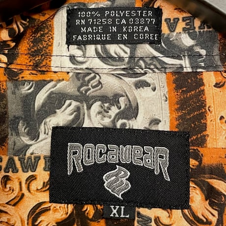 MADE IN KOREA製 90s~00s ROCAWEAR 総柄 アロハシャツ オレンジ XLサイズ