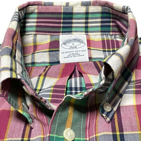 BROOKS BROTHERS 346 SLIM FIT ボタンダウン半袖チェックシャツ マルチカラー Ｓサイズ
