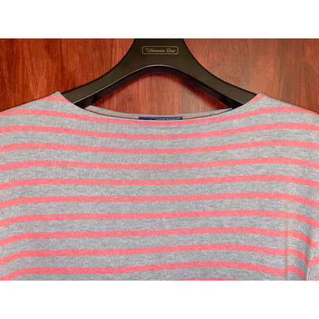 ▲訳あり商品▲ MADE IN FRANCE製 SAINT JAMES ボーダー柄バスクシャツ グレー×ピンク SMサイズ
