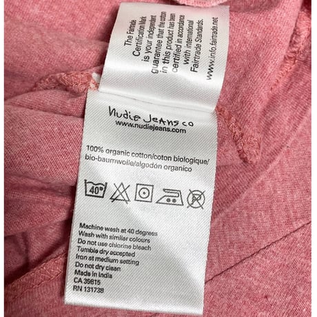nudie jeans オーガニックコットンプリントTシャツ ピンク Sサイズ