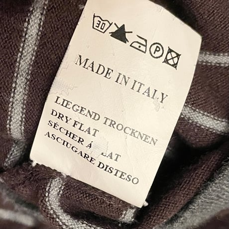 MADE IN ITALY製 DELCANTO Vネックボーダー柄セーター ブラウン 50サイズ