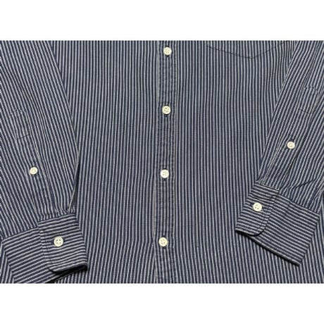 MADE IN JAPAN製 SHIPS 長袖ストライプ柄シャツ ネイビー Sサイズ