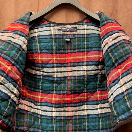 90s POLO SPORT 裏チェック柄キルティングベスト ブラック Mサイズ