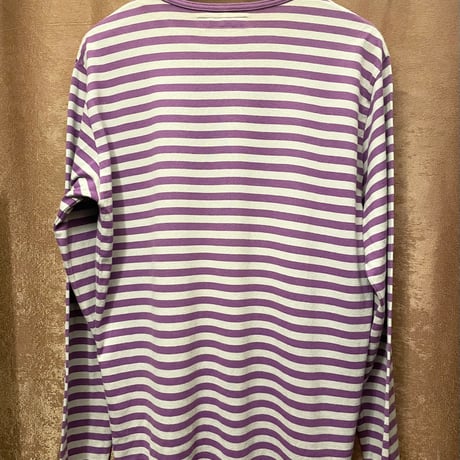 MADE IN JAPAN製 International Galleary BEAMS クルーネックボーダー柄長袖Tシャツ パープル×ライトグレー Lサイズ