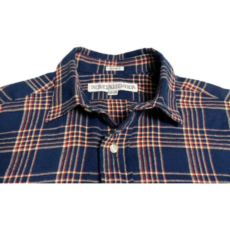 MADE IN USA製 INDIVIDUALIZED SHIRTS SLIM FIT 長袖チェックシャツ ネイビー 13 1/2-29サイズ