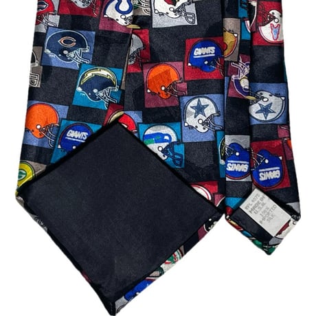 激レア MADE IN USA製 Team NFL オールチームロゴプリント 総柄シルクネクタイ ブラック