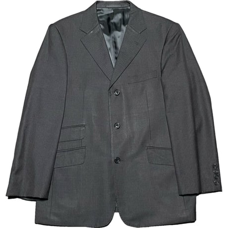 ▲訳あり商品▲ MADE IN JAPAN製 BURBERRY BLACK LABEL 3ピースストライプスーツ チャコールグレー 42L