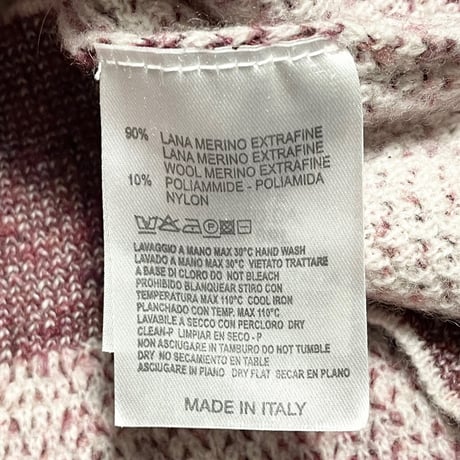 MADE IN ITALY製 ANDREA FENZI クルーネックメリノウールナイロンセーター ホワイト×エンジ 48サイズ