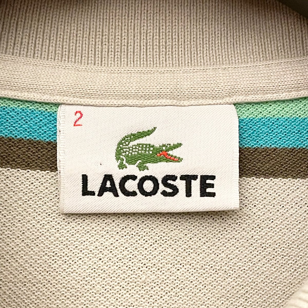 MADE IN JAPAN製 LACOSTE ボーダー柄半袖鹿の子ポロシャツ
