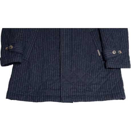 MADE IN ENGLAND製 LAVENHAM ウール混ストライプ柄キルティングジャケット ネイビー 40/Lサイズ