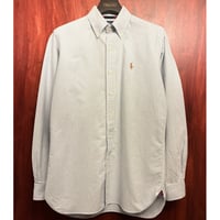 Ralph Lauren CLASSIC FIT ヒッコリーストライプ柄 長袖ボタンダウンオックスフォードシャツ サックスブルー×ホワイト Sサイズ