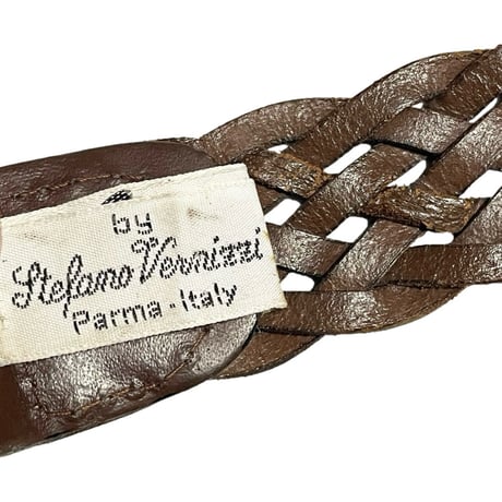 MADE IN ITALY製 Stefano Vernizzi Parma レザー編み込みベルト ブラウン Fサイズ